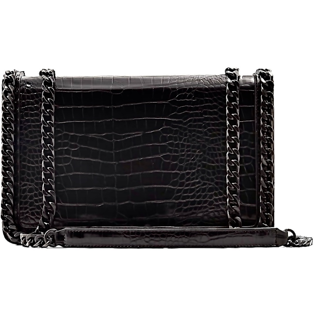 Aldo Black Crocodile Embossed Black Metal Chain Crossbody Bag and Handbag NWOT - Picture 3 of 11